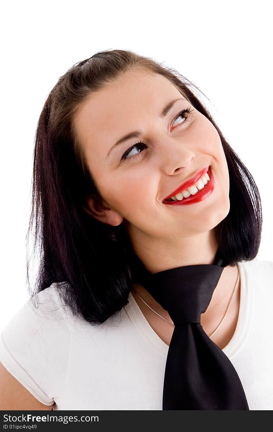 Smiling beautiful woman posing with white background