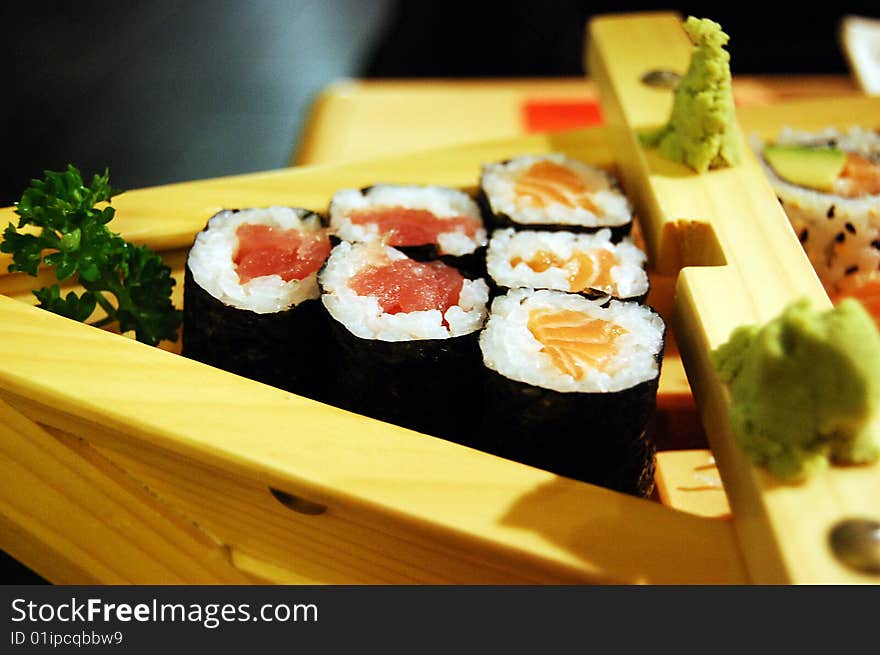 Sushi maki with salmon and tuna