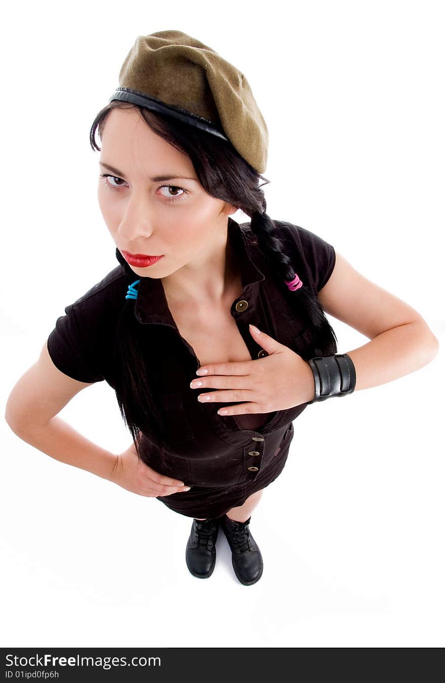 Beautiful Young Woman With Army Cap