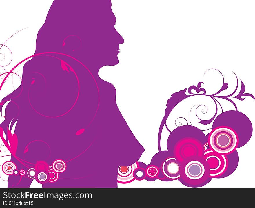 Naked woman on purple circle background