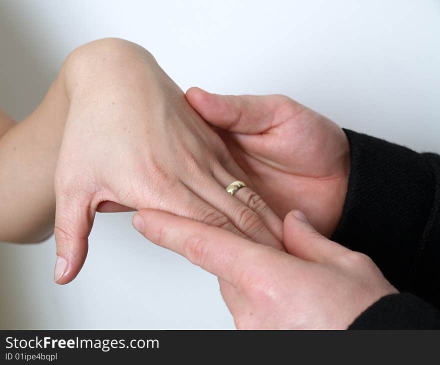 Bride showing the wedding ring