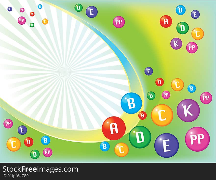 Vector conceptual vivid background from different color vitamin for design. Vector conceptual vivid background from different color vitamin for design