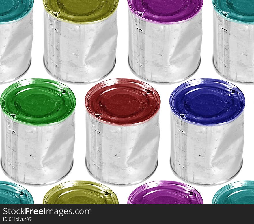 Six Colour Metal Cans on White Background