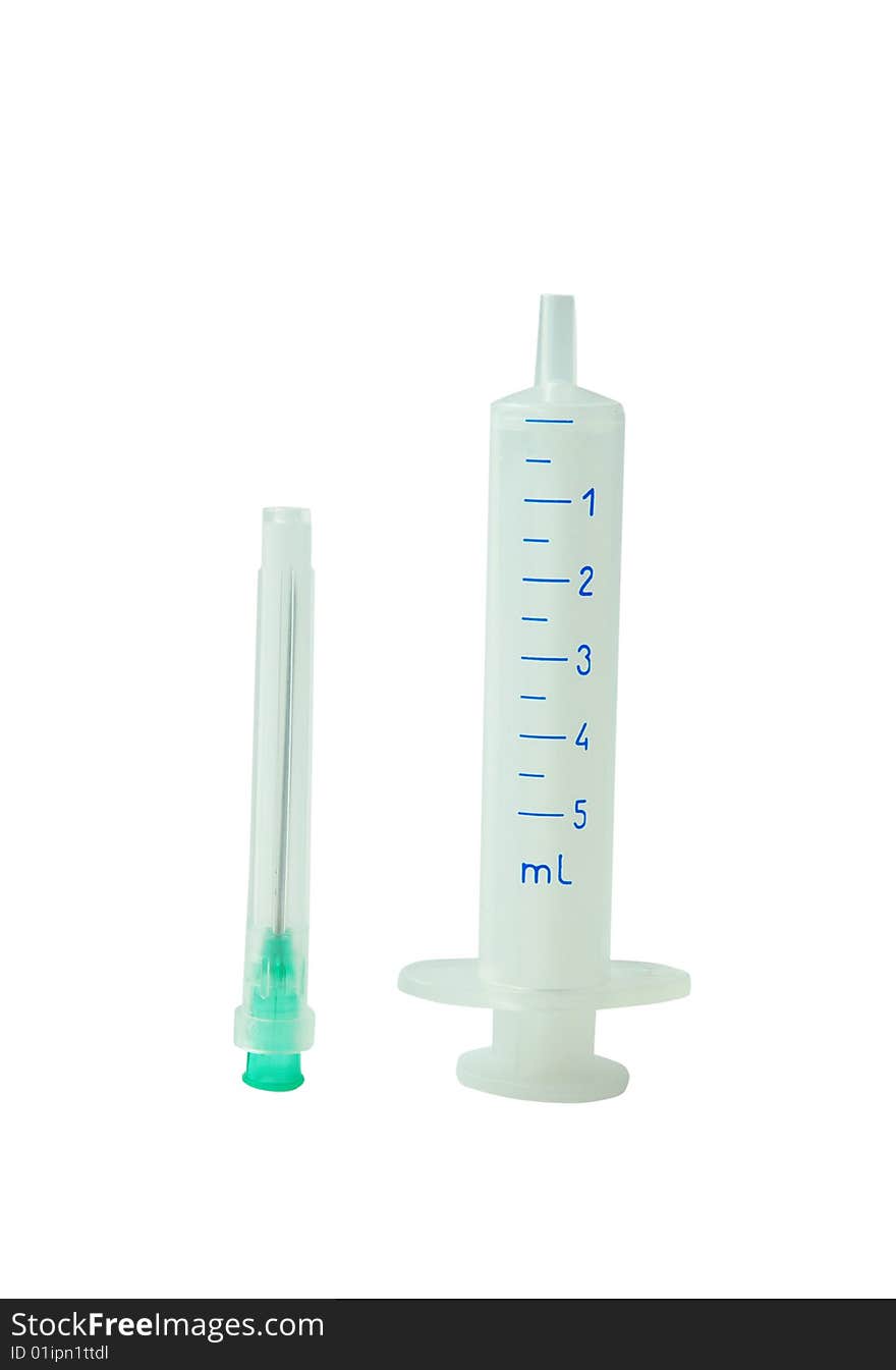 New syringe isolated on white background.