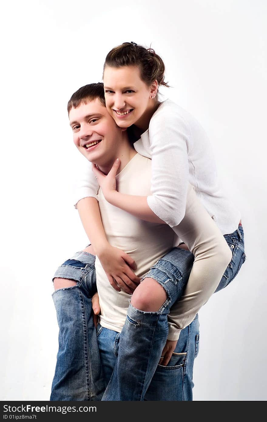 Happy man and woman on a white background