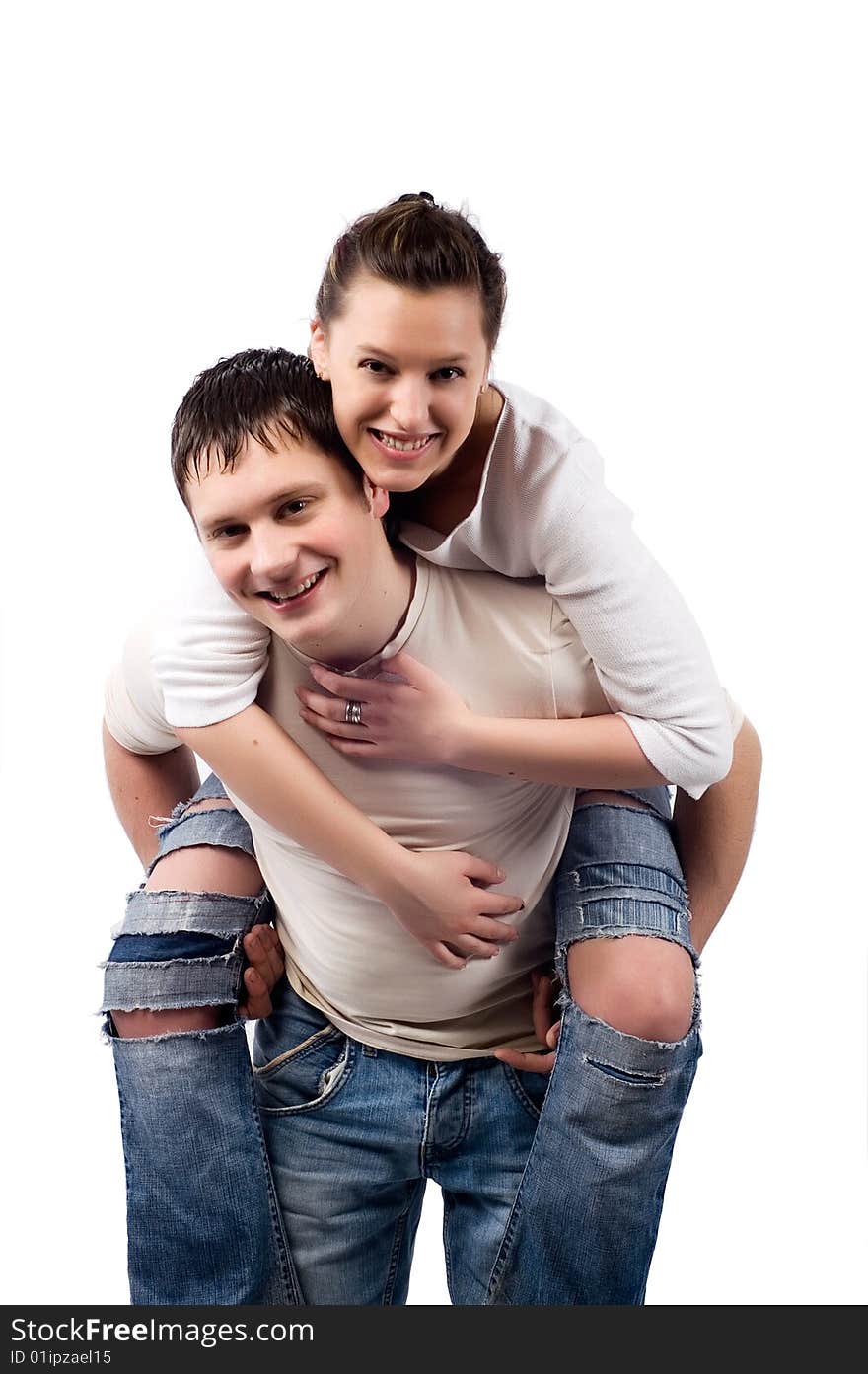 Happy man and woman on a white background