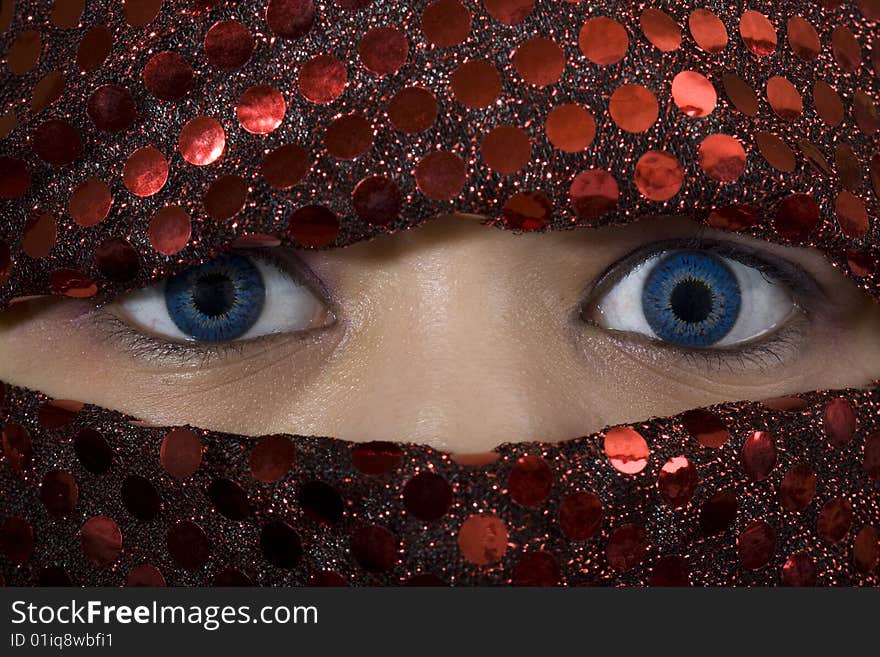 Blue eyes Orient, macro photo of eyes with blue contact lenses