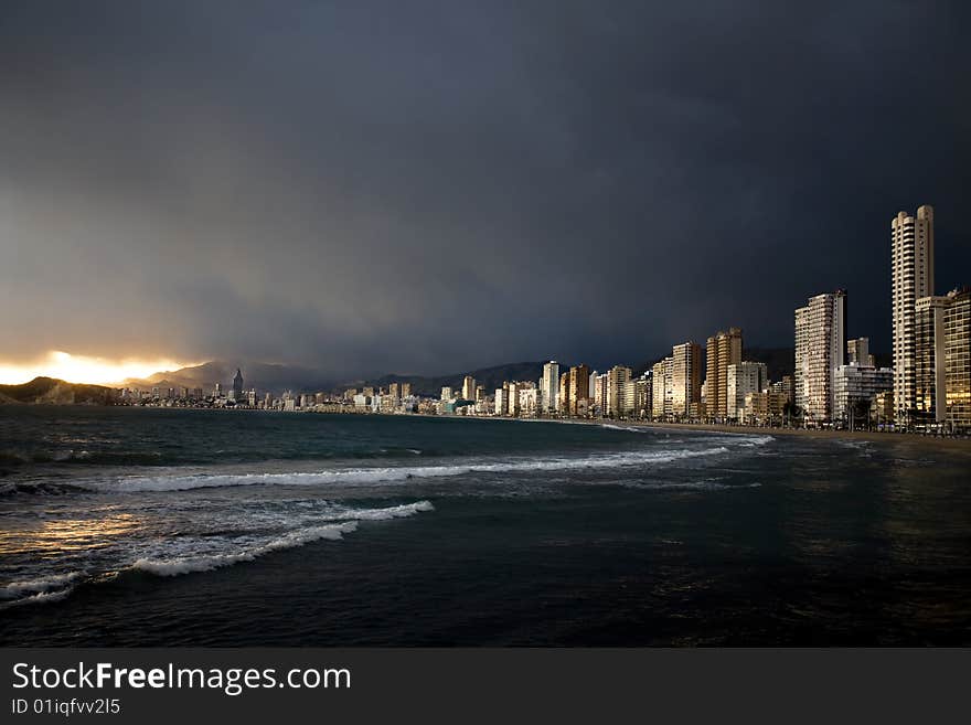 On coming storm in benidorm spain