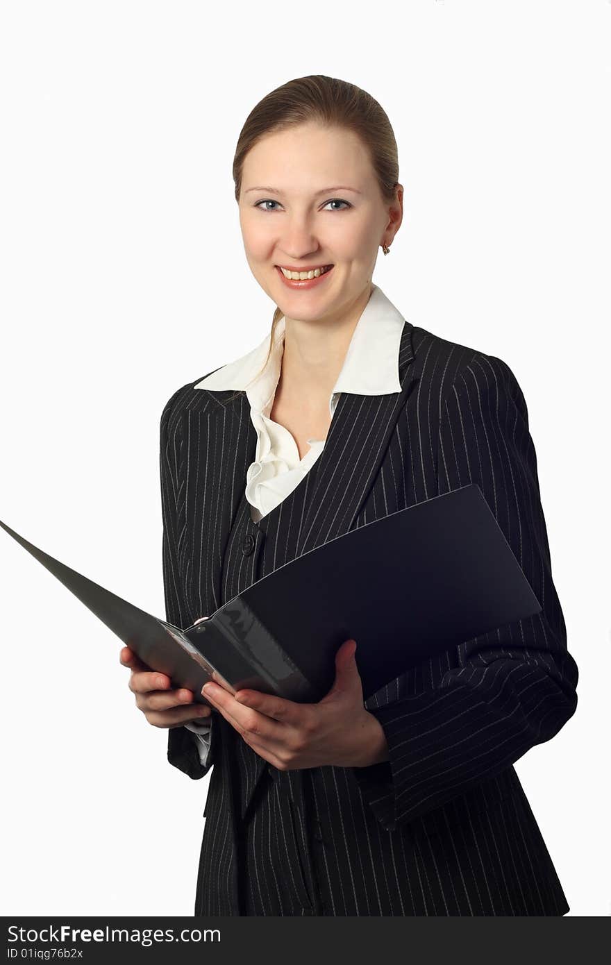 Young beautiful businesswoman with folder