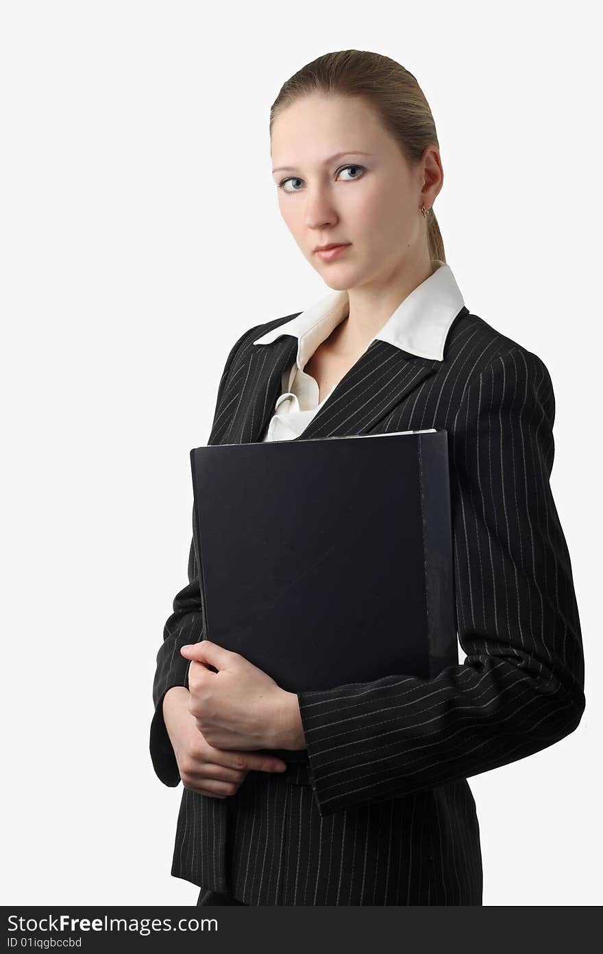 Young beautiful businesswoman with folder