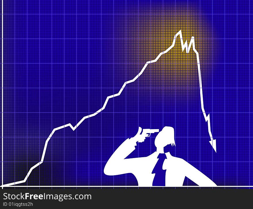 A graph of collapse with silhoulette of suicide. A graph of collapse with silhoulette of suicide