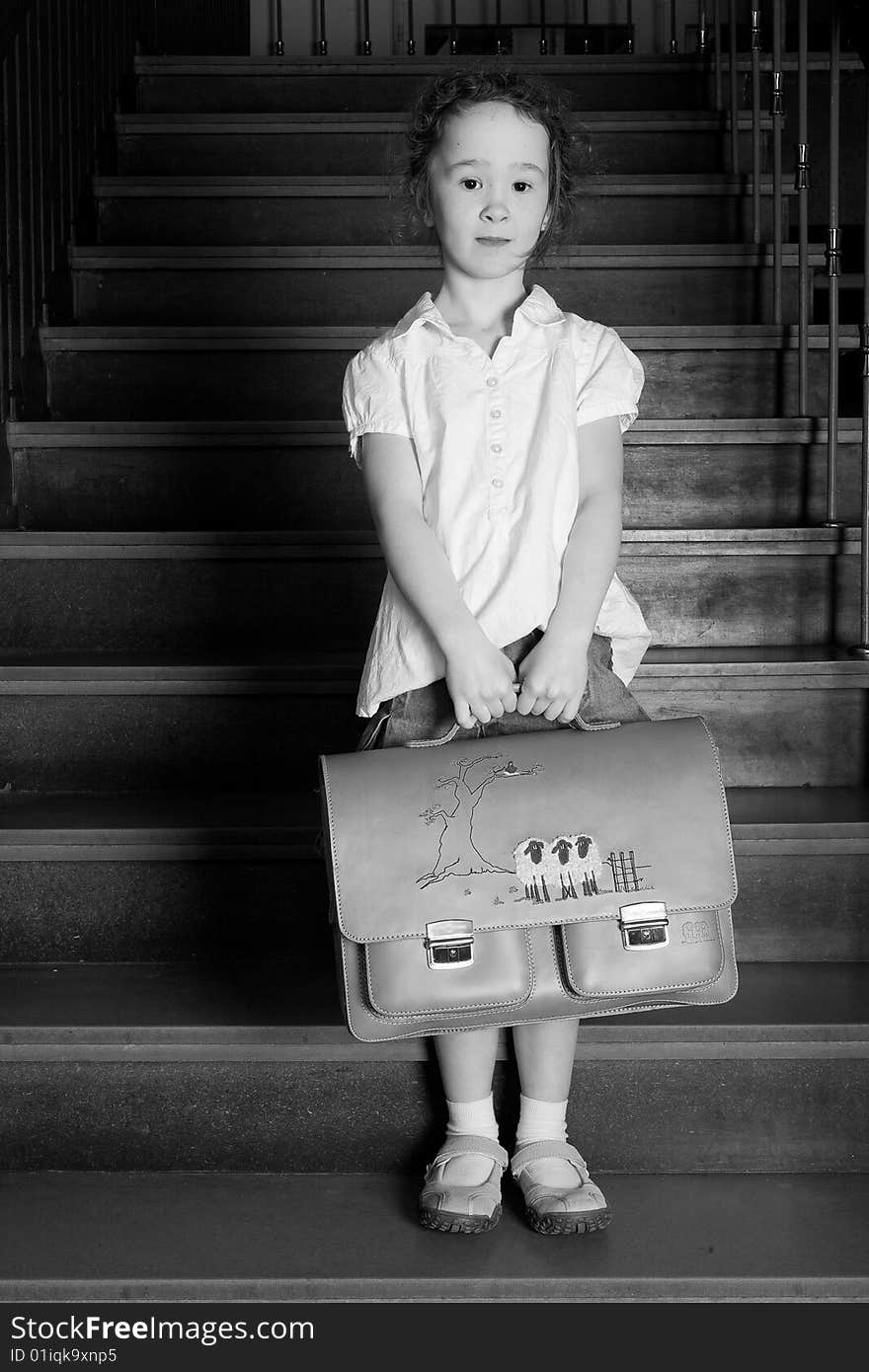 Young girl on school with a old school outfit. Young girl on school with a old school outfit