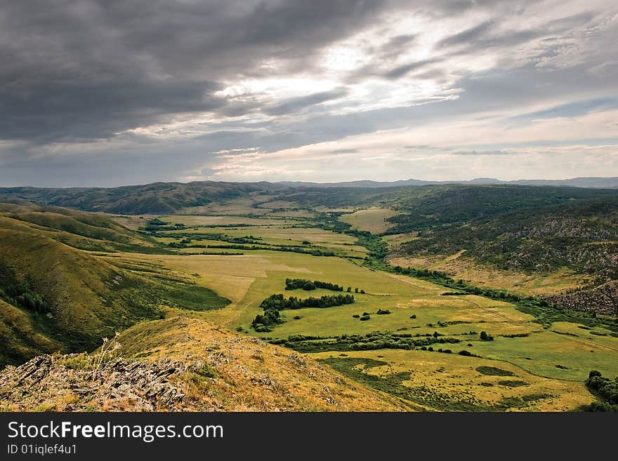 View on the valley from the mountain. View on the valley from the mountain