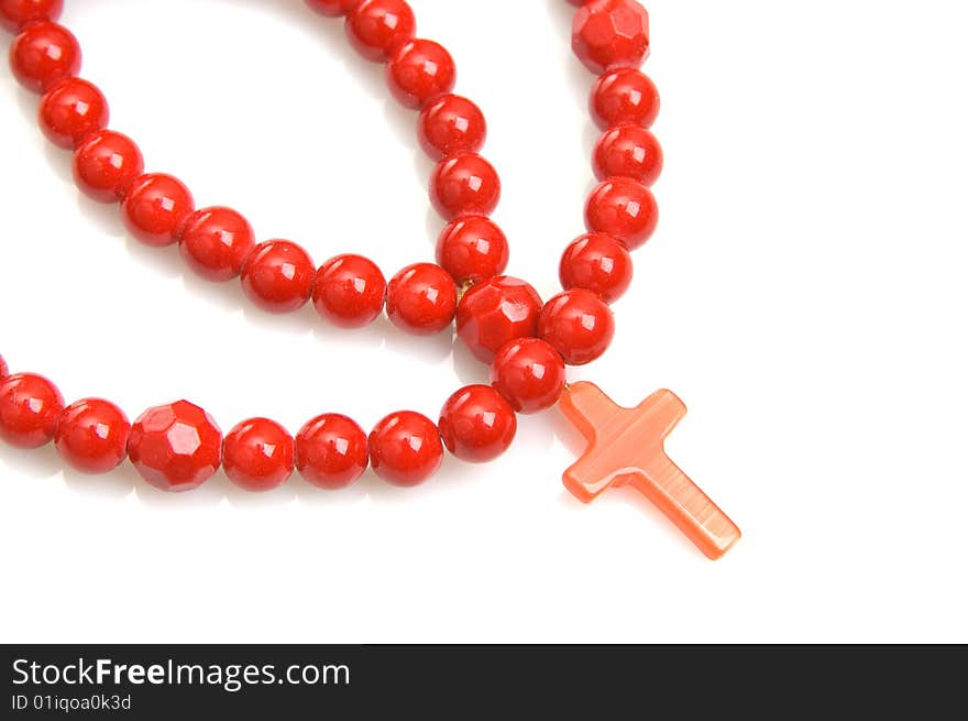 Coral necklace, jeweller adornment, white background