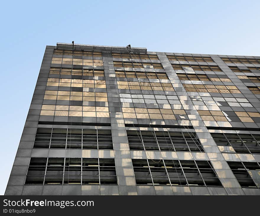 Building being repaired in the wake of Hurricane Ike