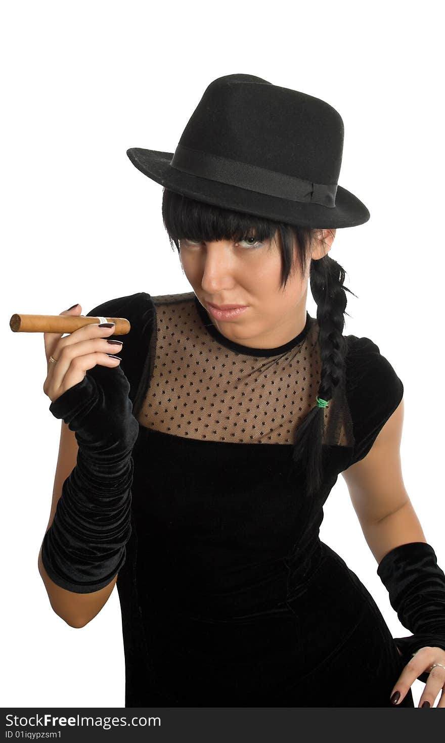 Sexy girl with cigar isolated over white with clipping path