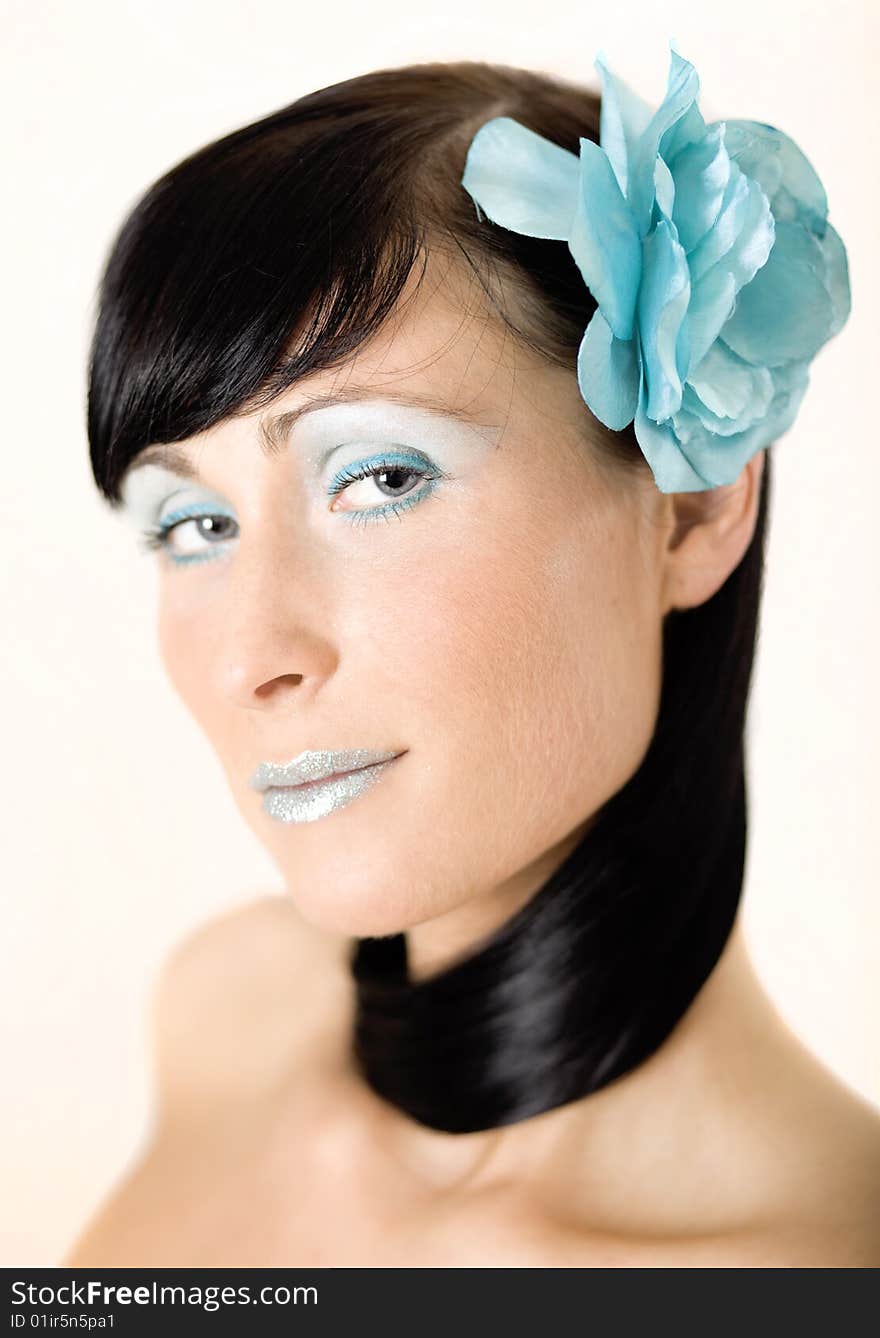 Fashion beauty portrait blue girl. Fashion beauty portrait blue girl