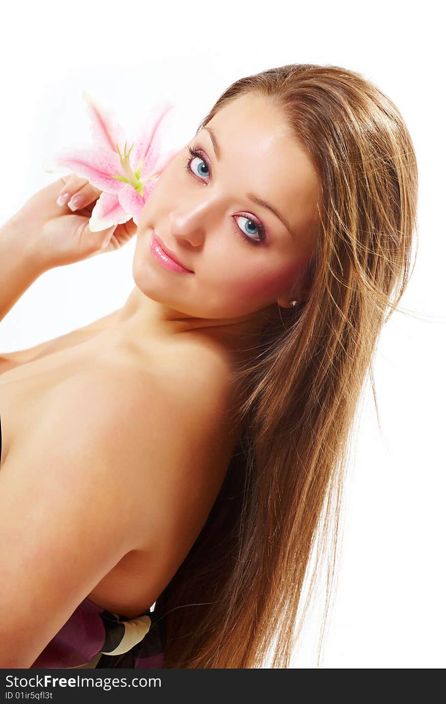 Beautiful young woman with lily flower. Beautiful young woman with lily flower