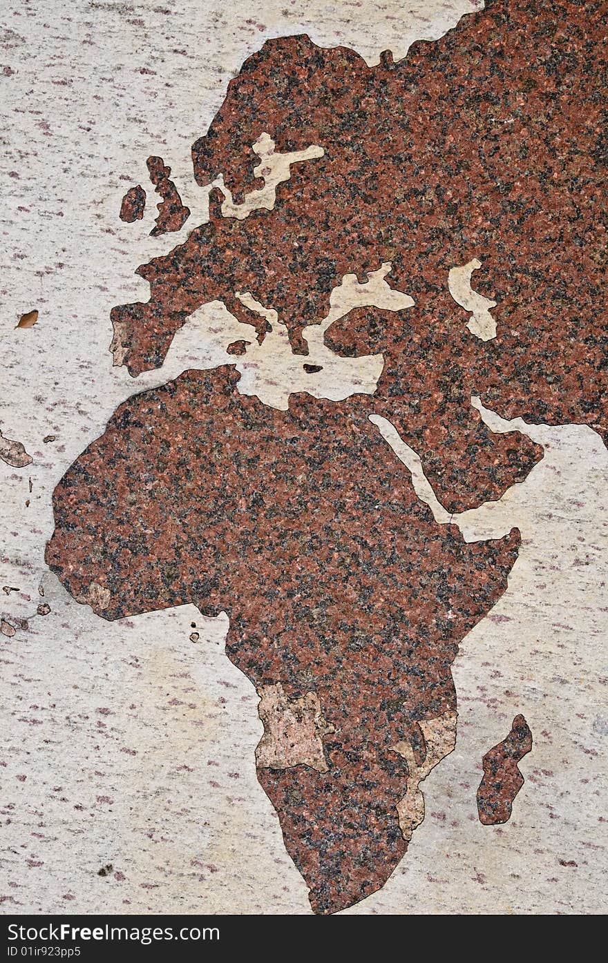 Eastern hemisphere map - mosaic on granite floor