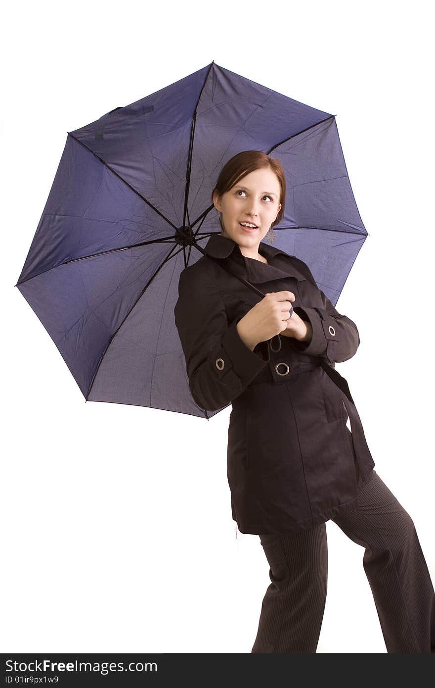 Woman with umbrella on a white background