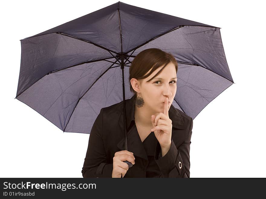 Woman with umbrella on a white background