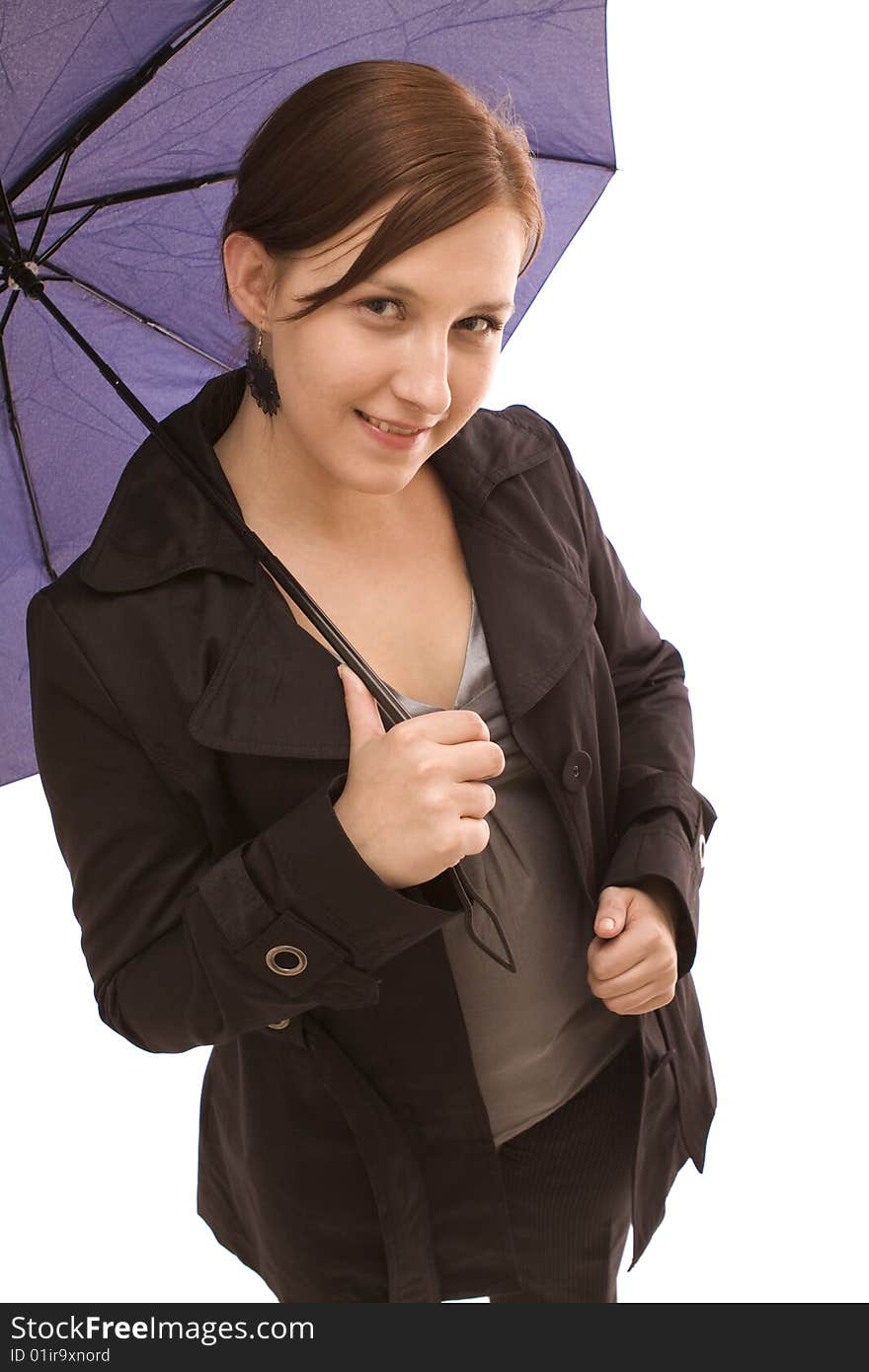 Woman with umbrella on a white background