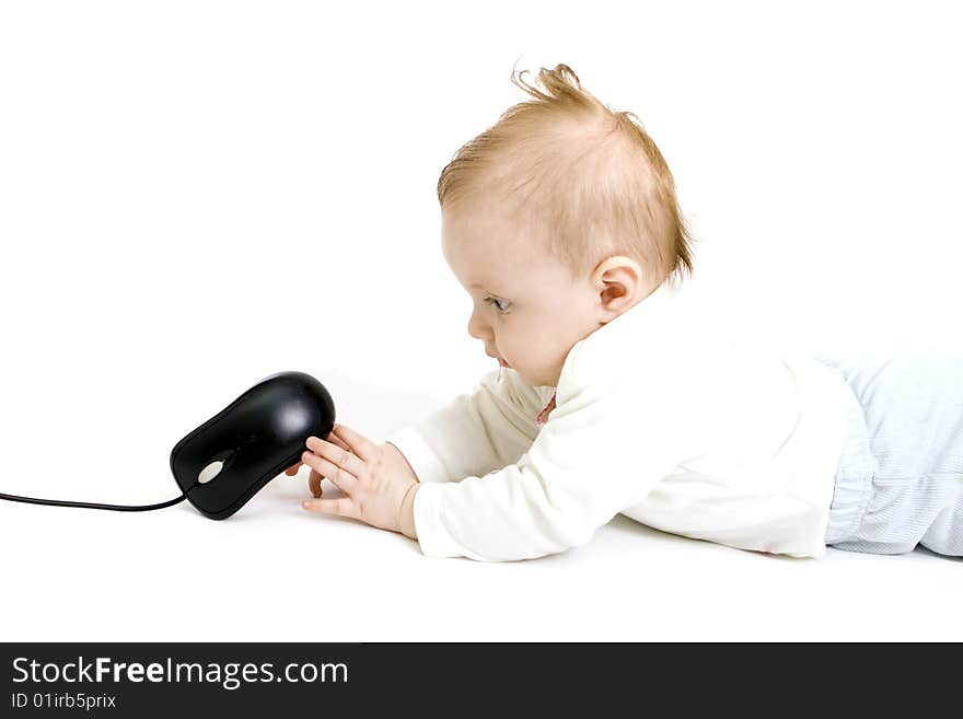 Baby playing on white background. Baby playing on white background