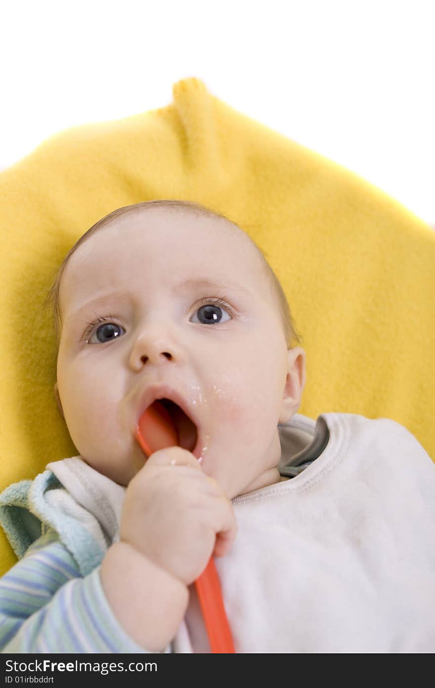 Eating baby on a white background