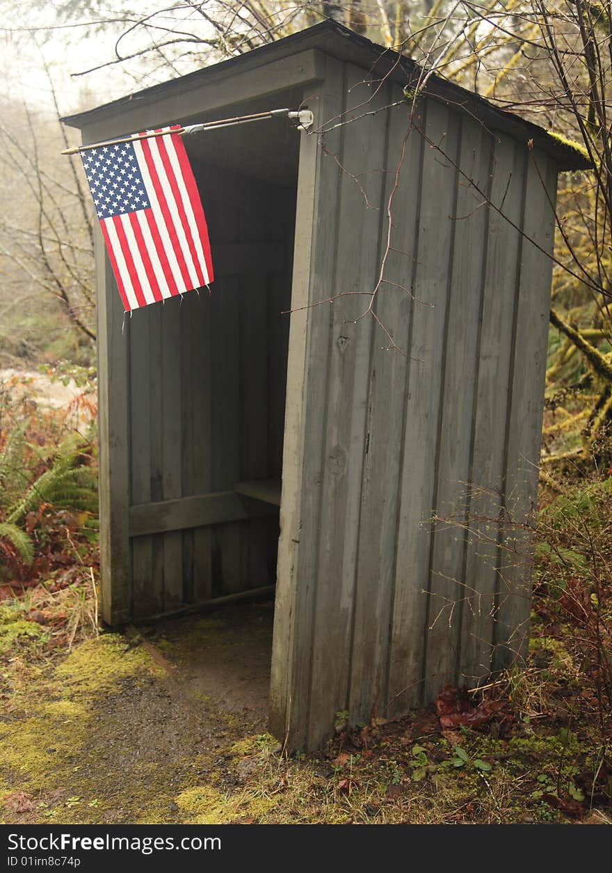 School Bus Shelter With American Flag