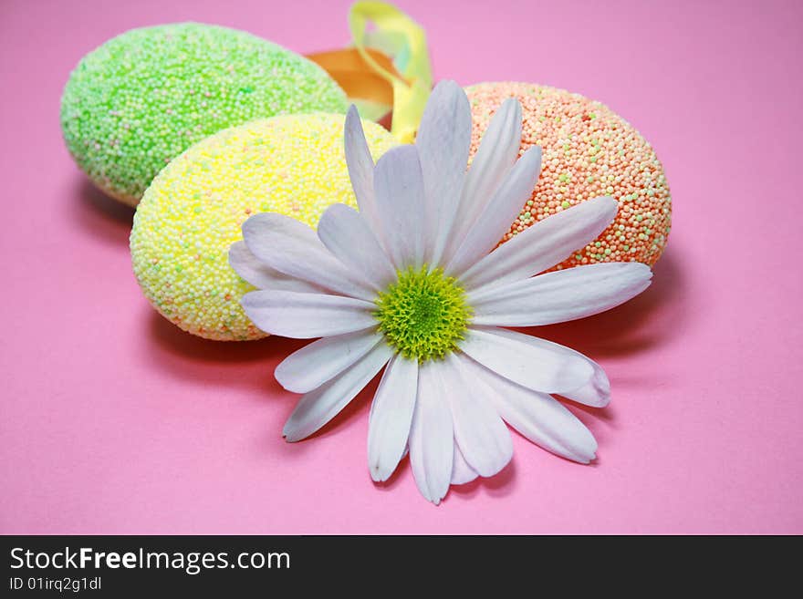 Colored easter eggs decorated  flowers. Colored easter eggs decorated  flowers