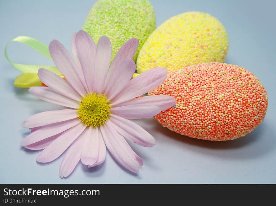 Colored easter eggs decorated  flowers. Colored easter eggs decorated  flowers