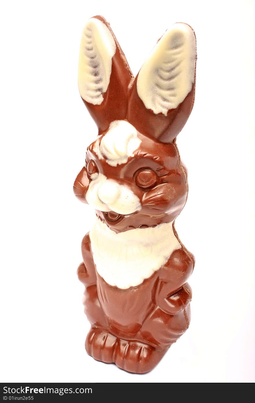 Brown and white chocolate Easter bunny isolated