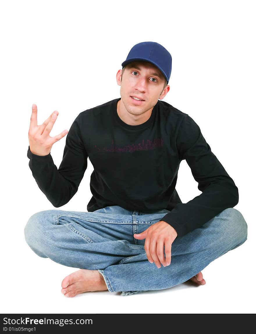 Young man on white background