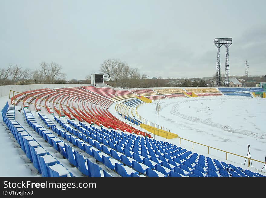 Stadium in snow in winter