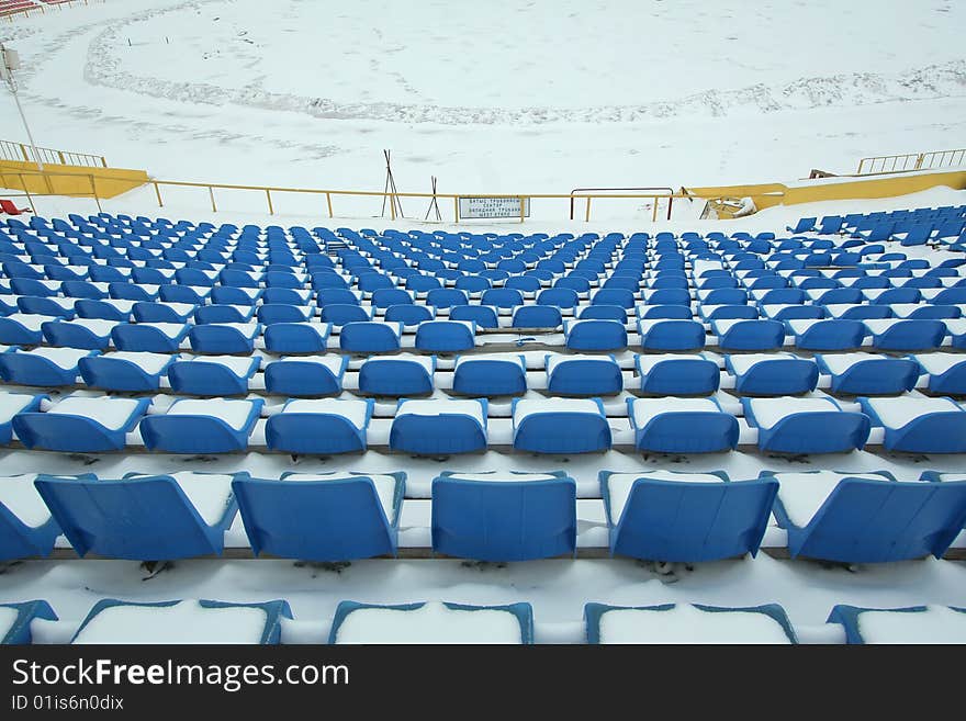 Stadium in snow in winter