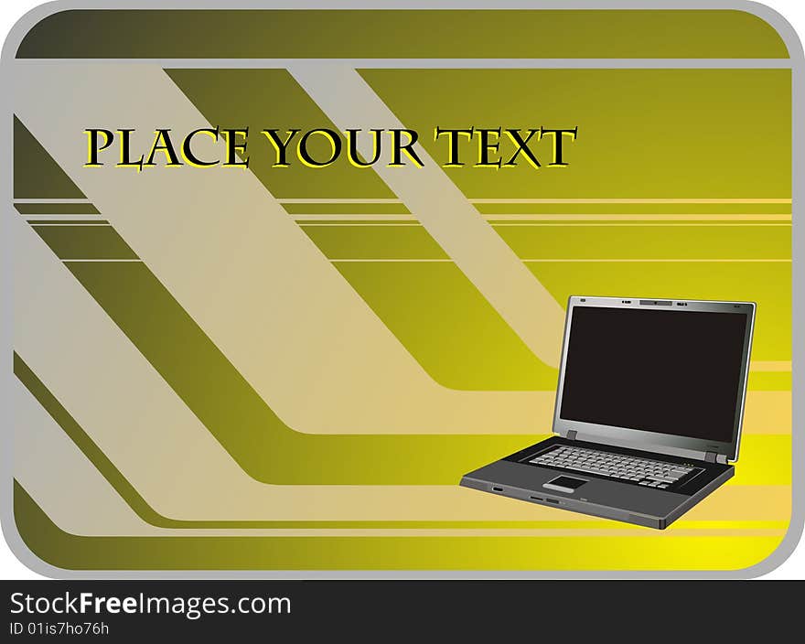 Open portable computer on striped background. Open portable computer on striped background