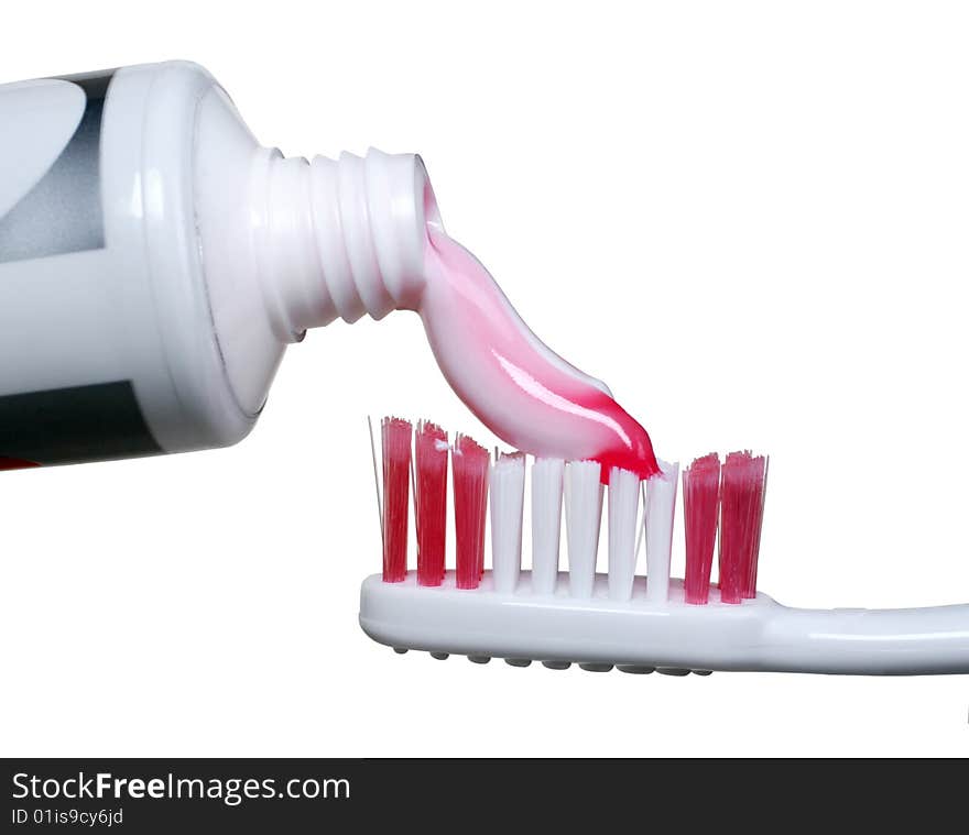 Tooth paste,toothbrush and tube isolated on white