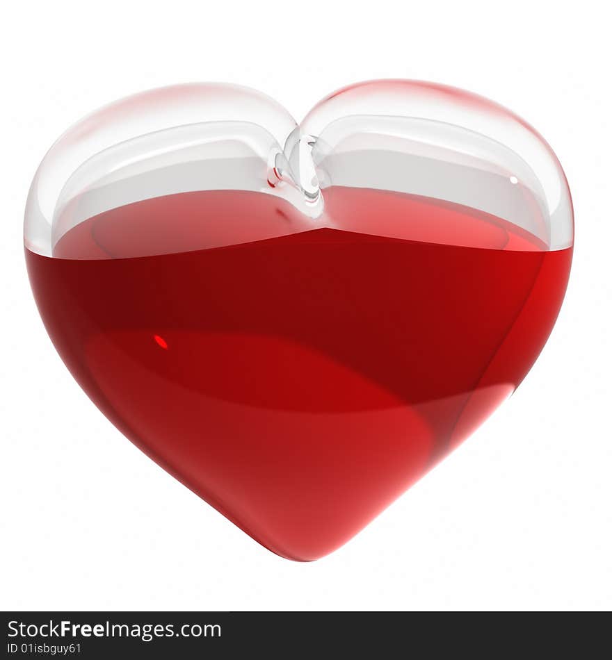 3d render of glass heart with blood inside. 3d render of glass heart with blood inside