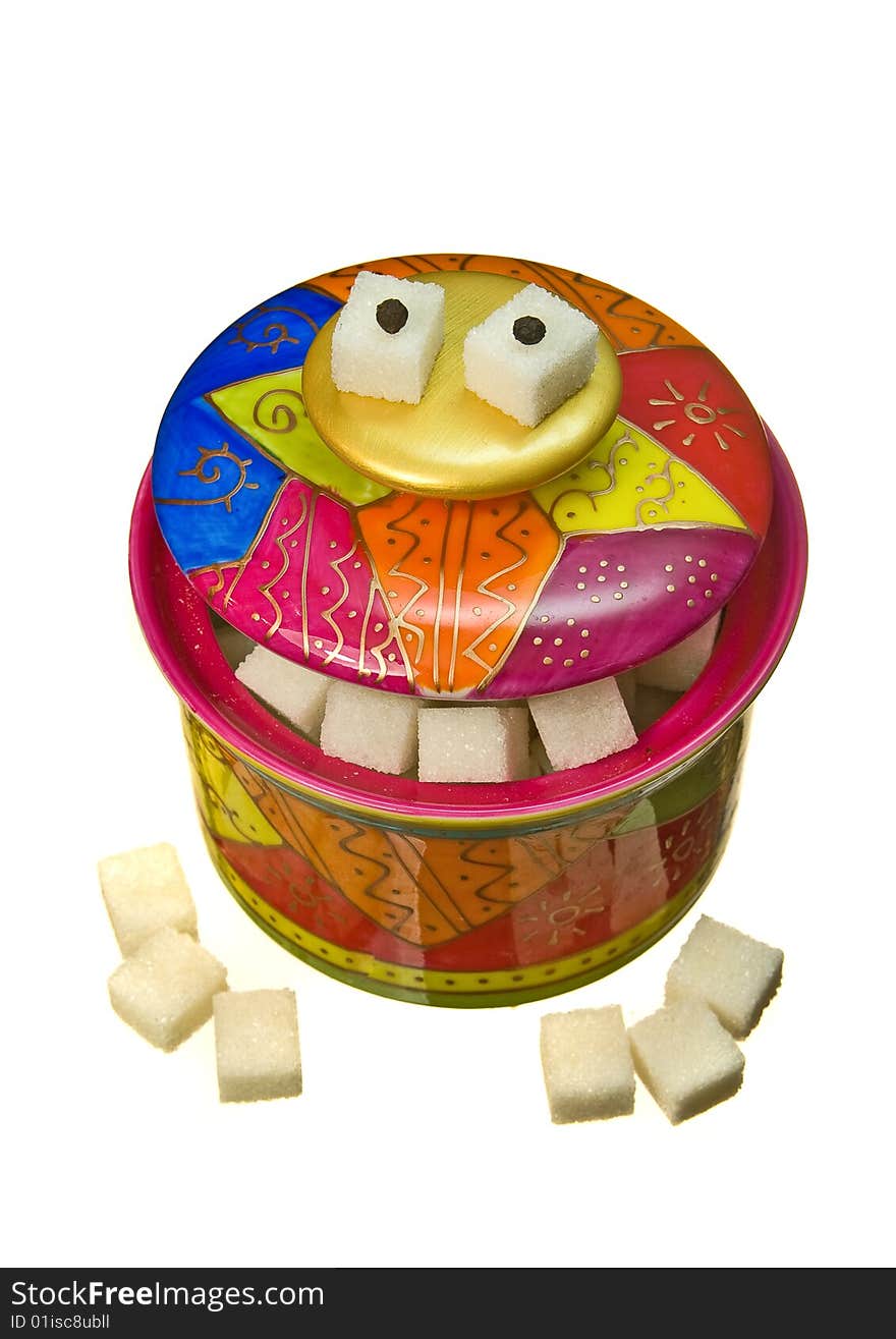 Colorful funny sugar-bowl, isolated