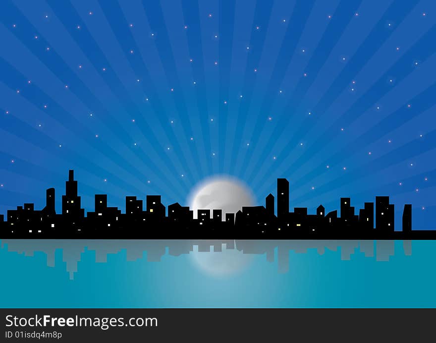 Abstract illustration of city silhouette at night time. Abstract illustration of city silhouette at night time