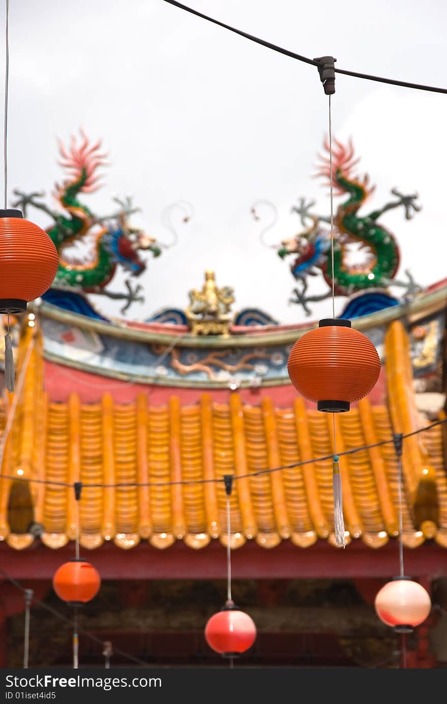 Chinese buddhist temple with lanterns