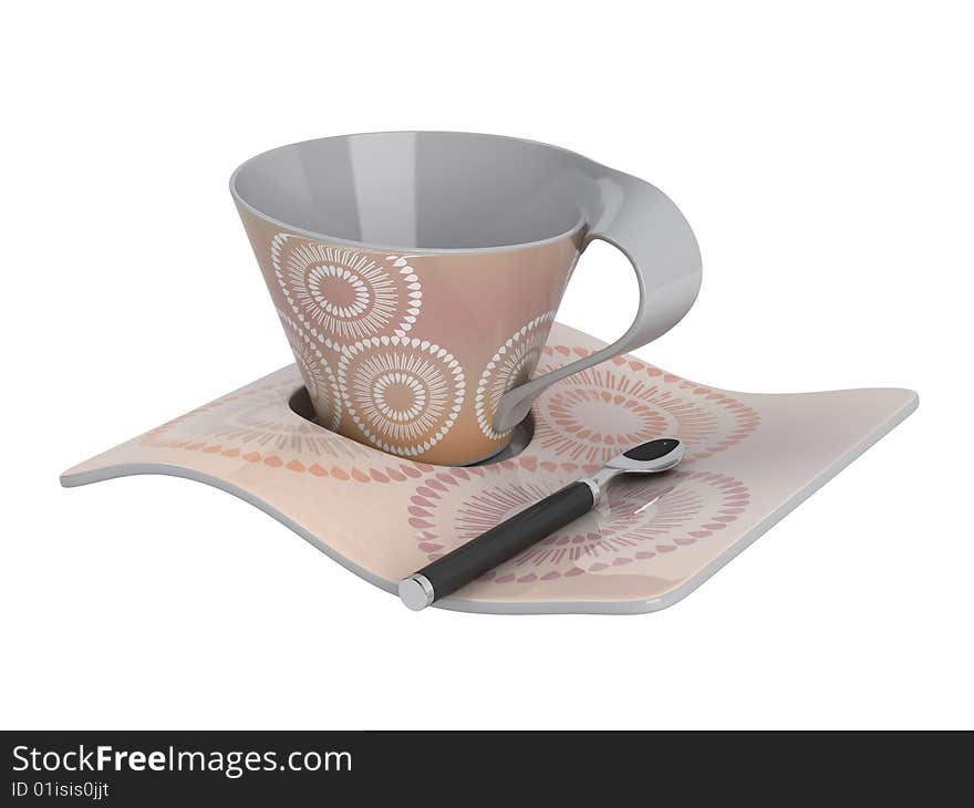 Rendered 3d isolated cup and spoon. Rendered 3d isolated cup and spoon