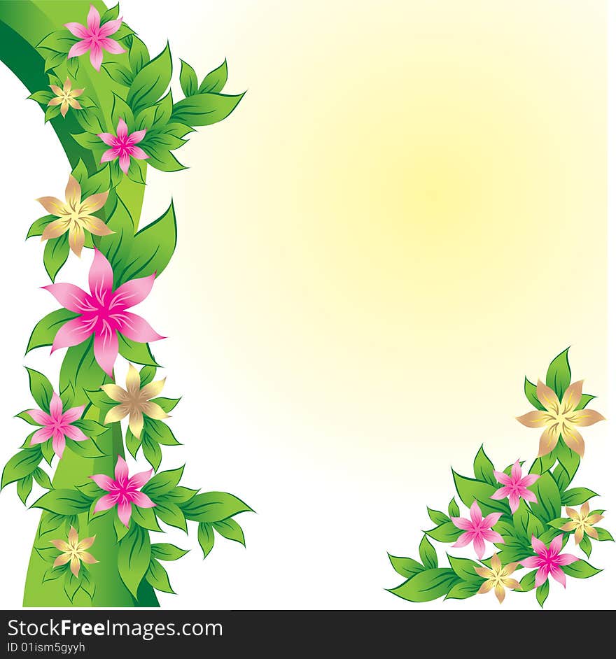 Stylish pink and yellow flowers, background. Stylish pink and yellow flowers, background