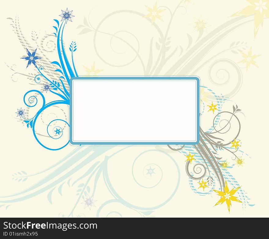 Decorative abstract floral frame in blue and beige colours. Decorative abstract floral frame in blue and beige colours