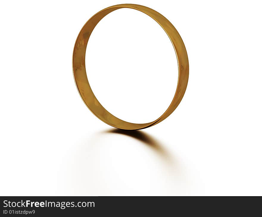 3d golden wedding ring with reflection