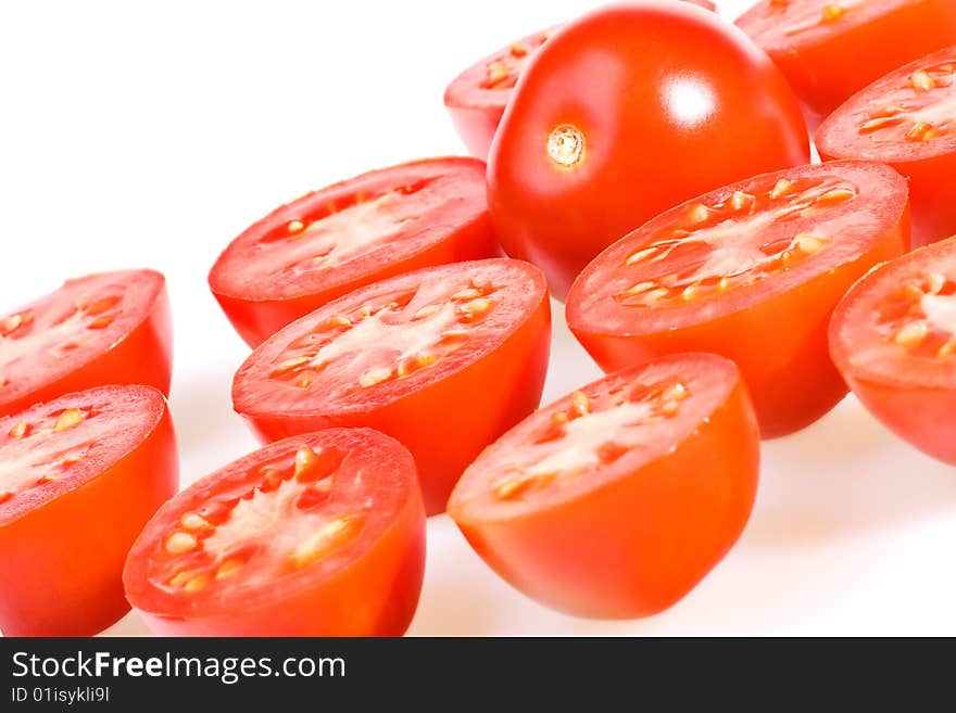 Tomatoes isolated on white background.