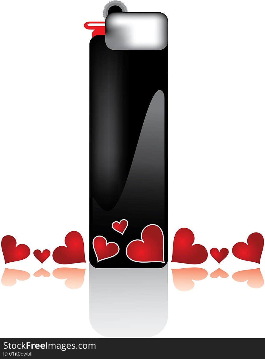 Black lighter and red hearts,vector