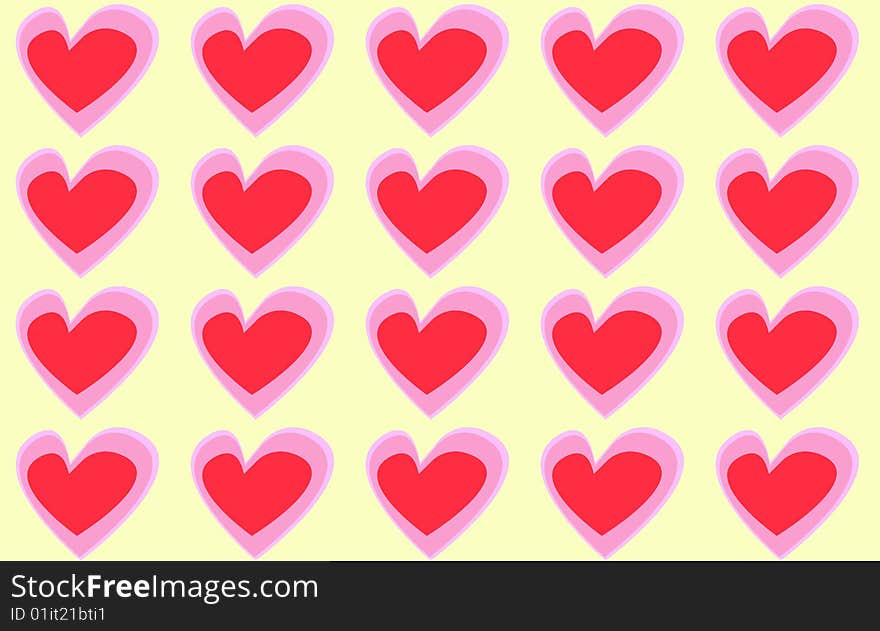 Romatic pink and red hearts pattern. Digital drawing. Coloured Picture.