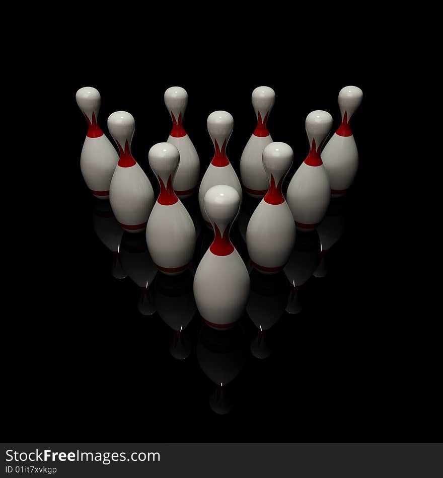 Bowling pins on a black