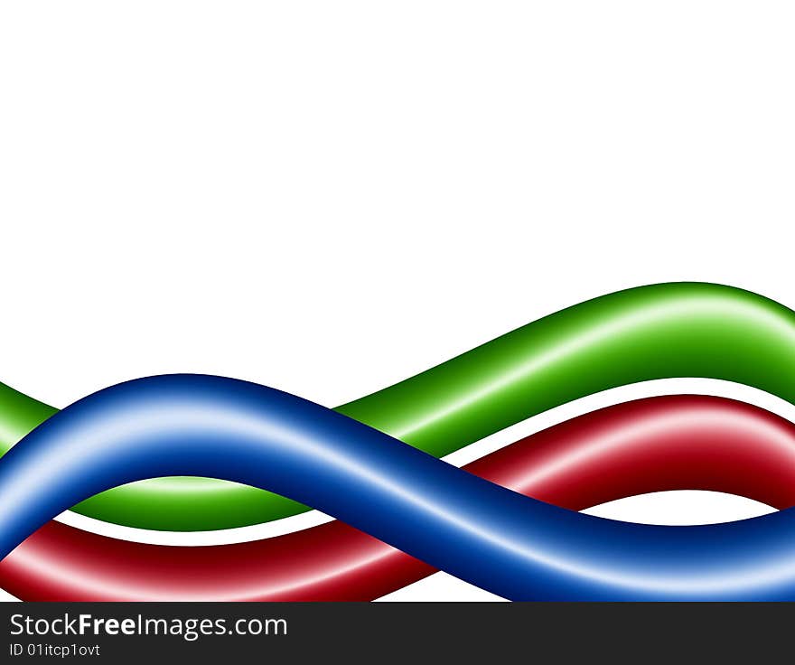 Green, blue and red curves on white background